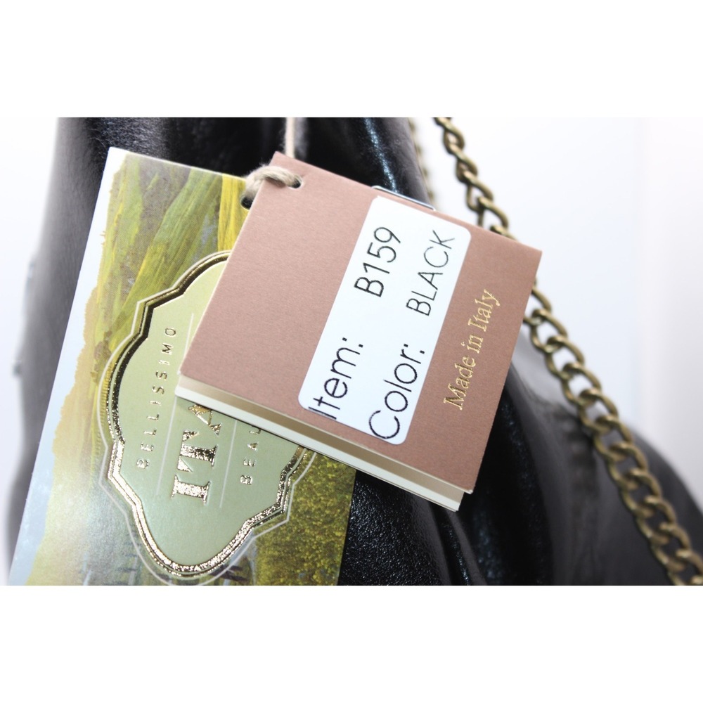 Pratesi Pienza blk Lthr bucket-style bag gold logo & chain strap NWT - Picture 5 of 11